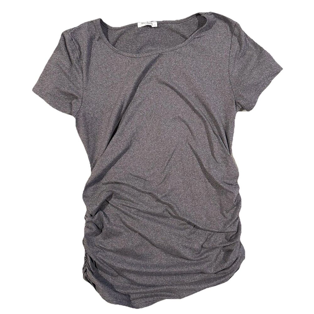 Ekouaer Womens S Gray Short Sleeve Side Ruched Top Tshirt Stretch Maternity EUC